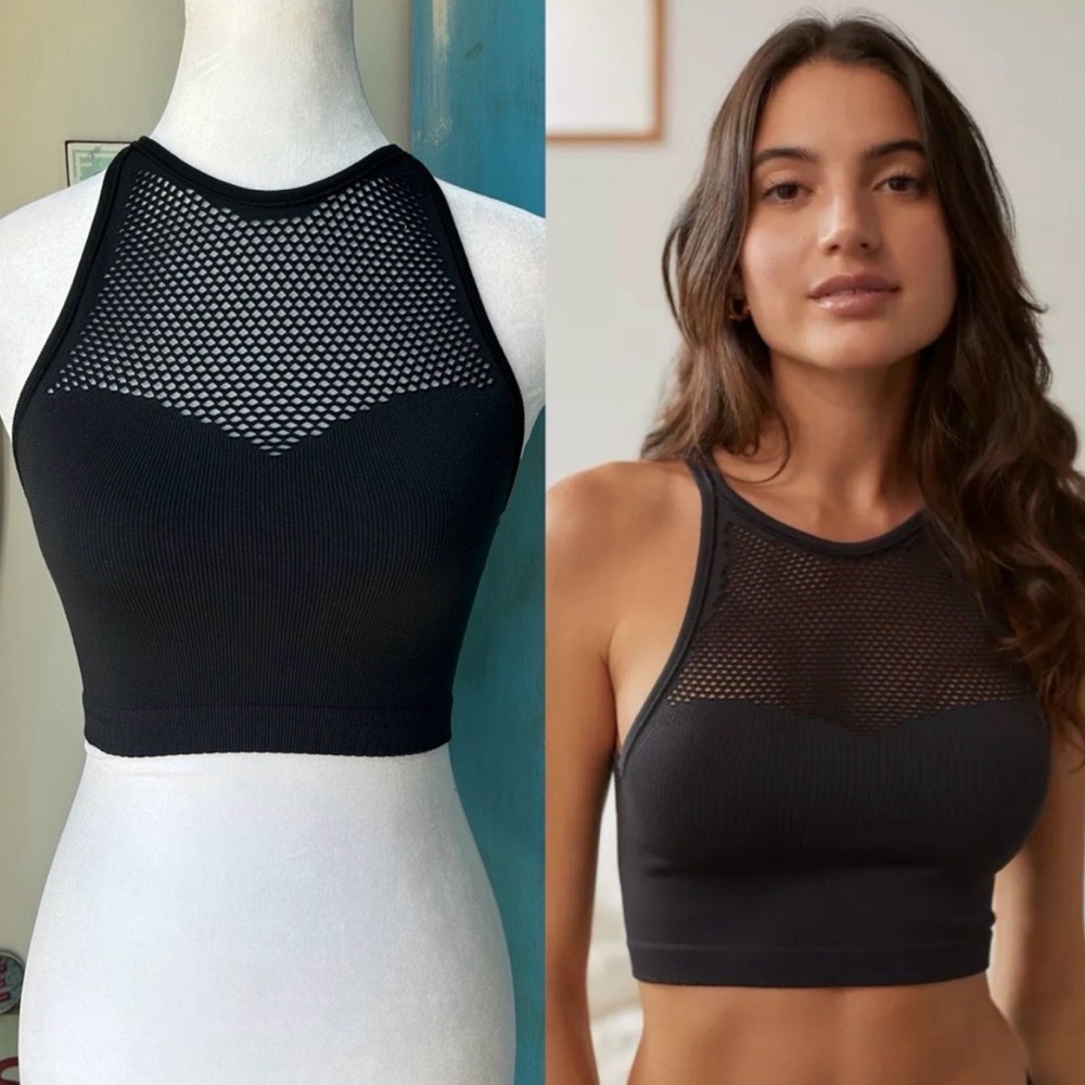 Urban Outfitters Black Mesh High Neck Cropped Tank
